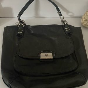 Coach Tote Kristin Pinnacle Metallic Deep Gray Soft Leather Bag Preowned